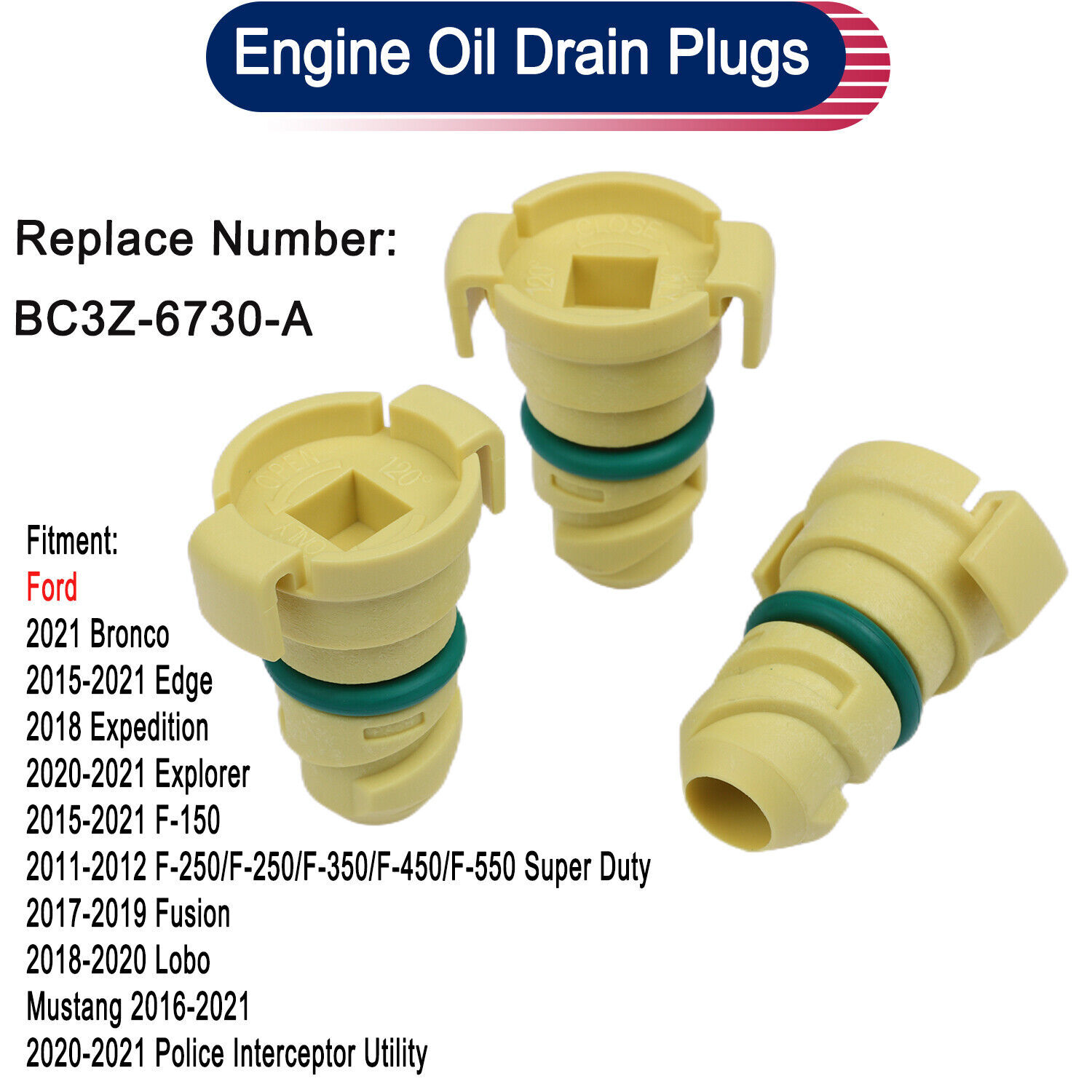 3x Engine Oil Drain Plugs for Ford Edge Expedition Explorer Lincoln New