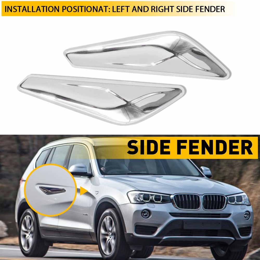 1-2pcs Chrome Front Left/Right Fender Trim Finisher For 15-17 BMW X3 X4 F25 F26