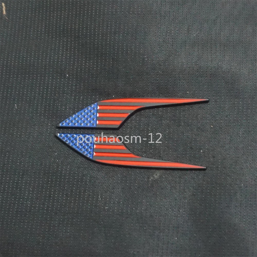 2x Matte Red Left USA Flag Black Metal Emblem Sticker Badge Decal America Sports