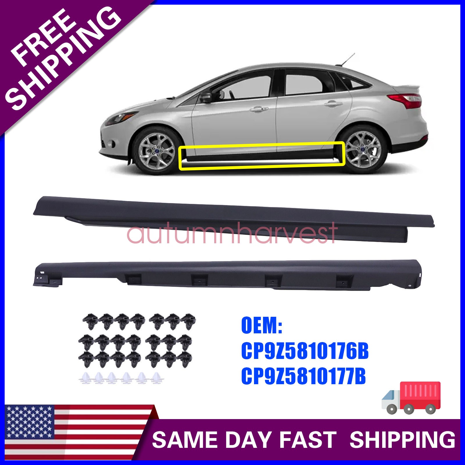 Exterior Rocker Panel Molding Trim Driver & Passenger Fit For 2012-18 Ford Focus