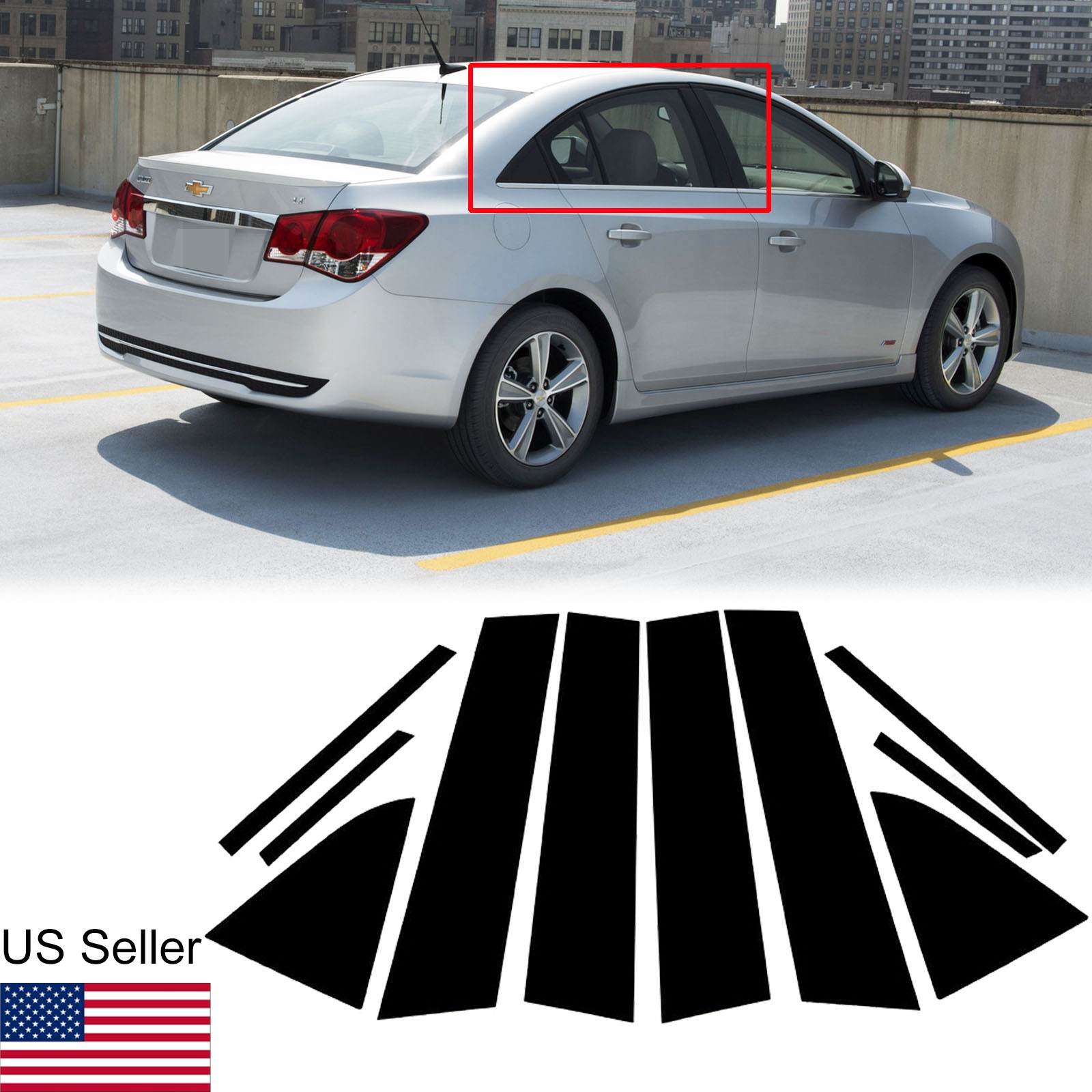 For 2011-2015 Chevrolet Cruze 10Pcs Glossy Black Pillar Posts Window Door Covers