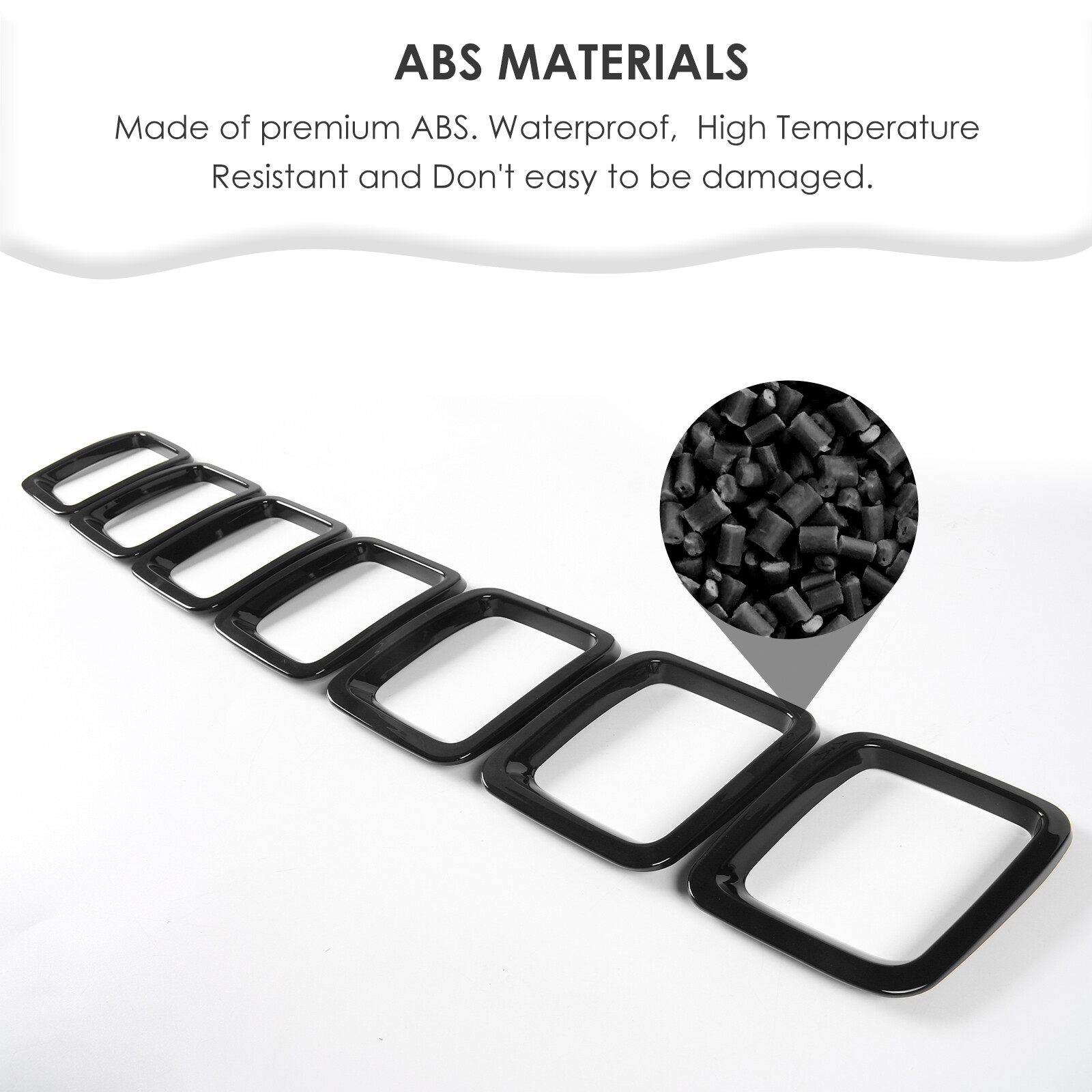 7pc Front Grille Grill Insert Cover Frame Trims for Jeep Compass 2017-2020 Black