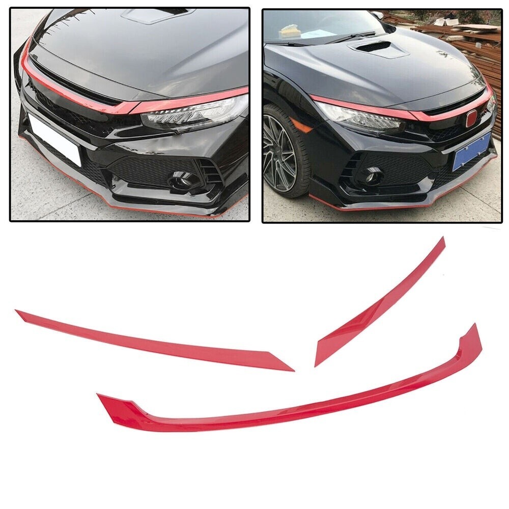 FOR 2016-2021 HONDA CIVIC JDM GLOSSY RED ABS FRONT GRILL TRIM COVER GARNISH- 3PC