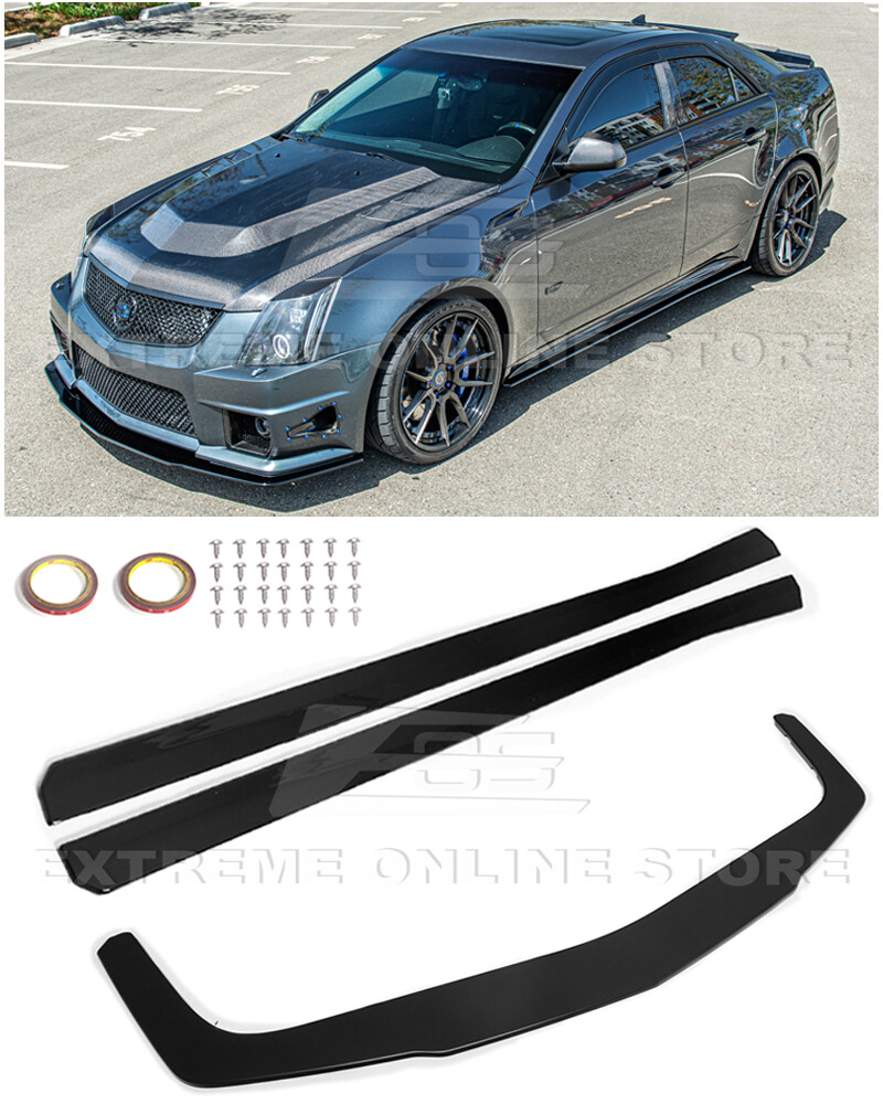 For 09-15 Cadillac CTS-V Performance Style Glossy Black Front Lip & Side Skirts