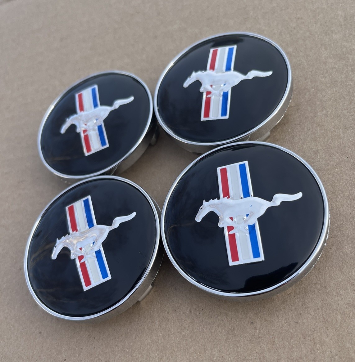 1994-2004 Ford Mustang 60mm Tribar Running Horse Wheel Center Caps – Set of 4