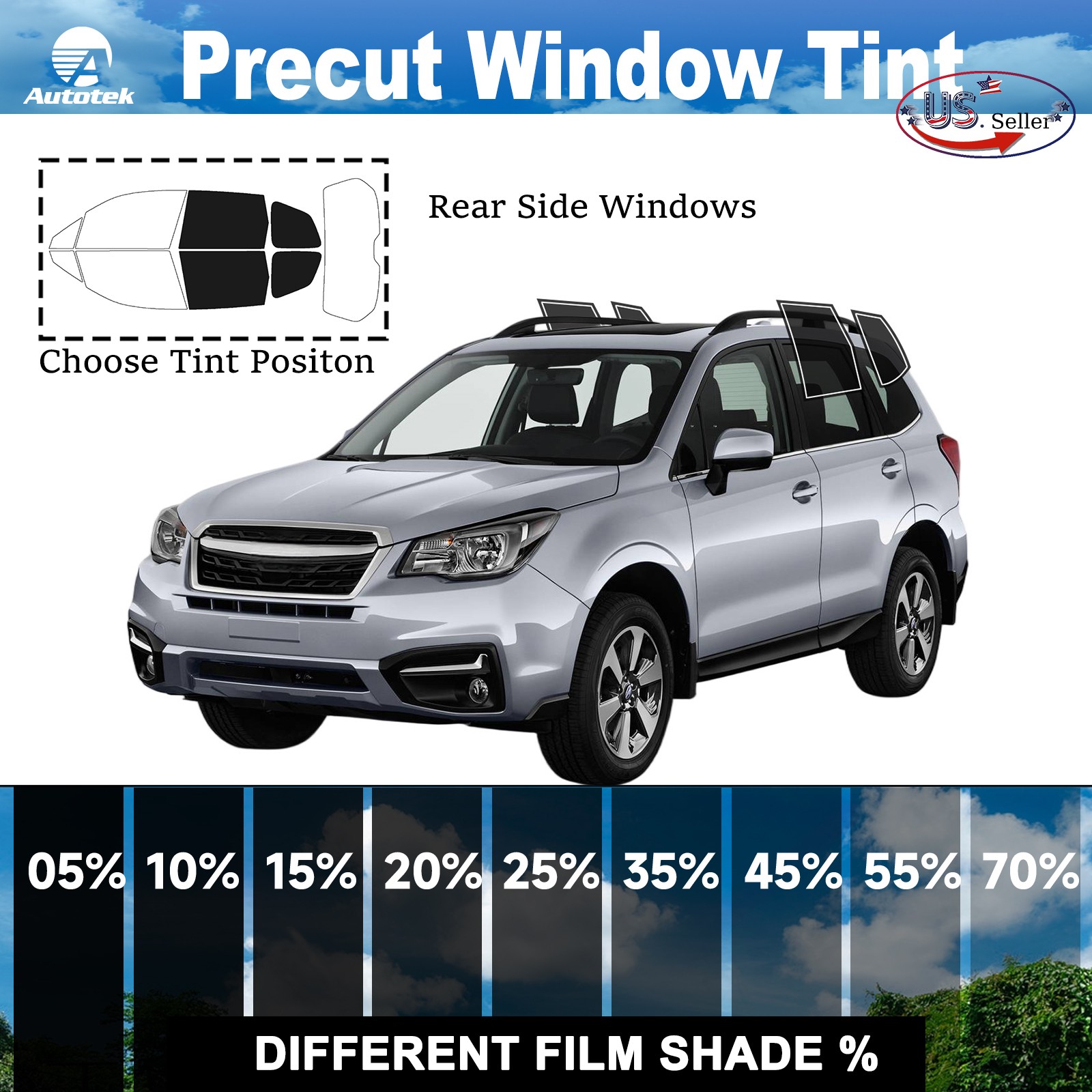 Window Privacy Film PreCut Window Tint 2Ply For 2014-2018 Subaru Forester