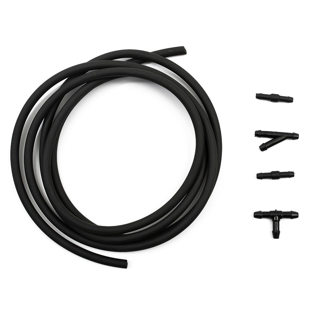 Wiper Hose Washer Spray Hose With Connector Black ABS Plastic+Rubber 2M