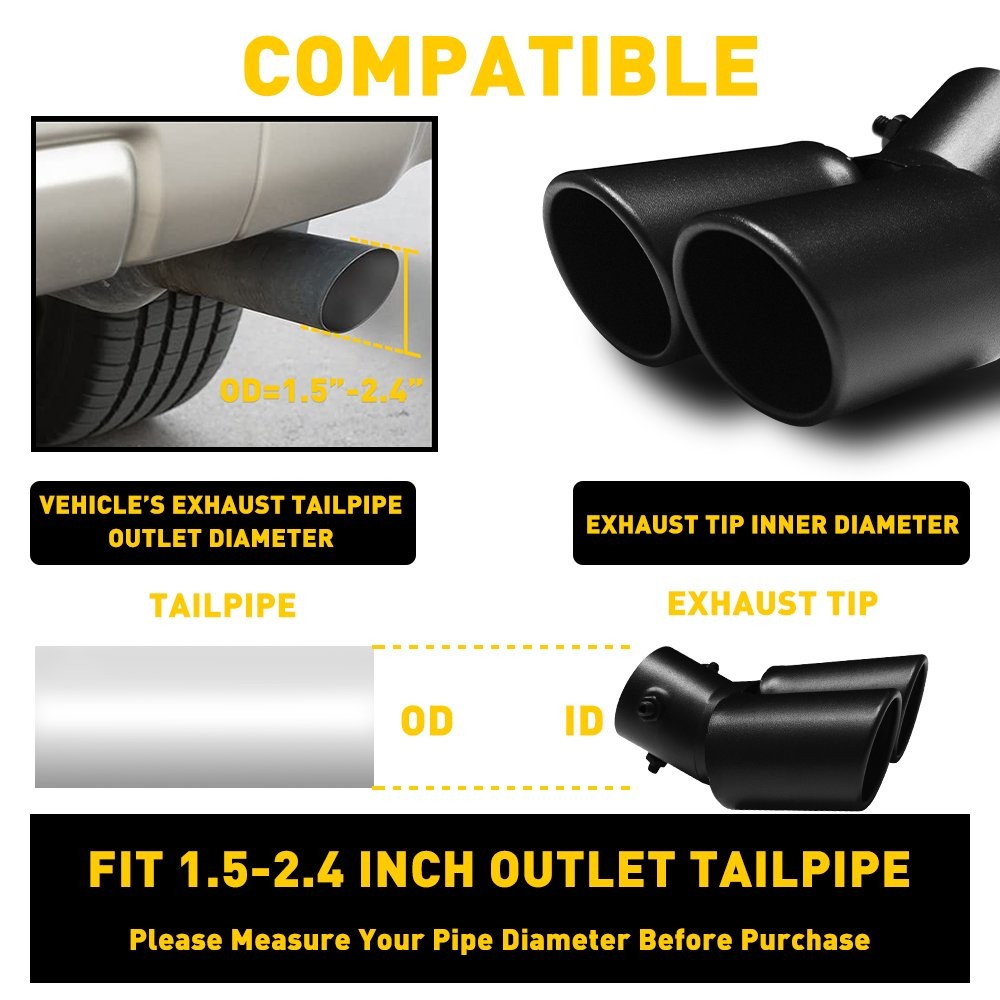 Car Auto Rear Dual Exhaust Pipe Tail Muffler 1.5″-2.4″ Tip Tail Pipe Free Return