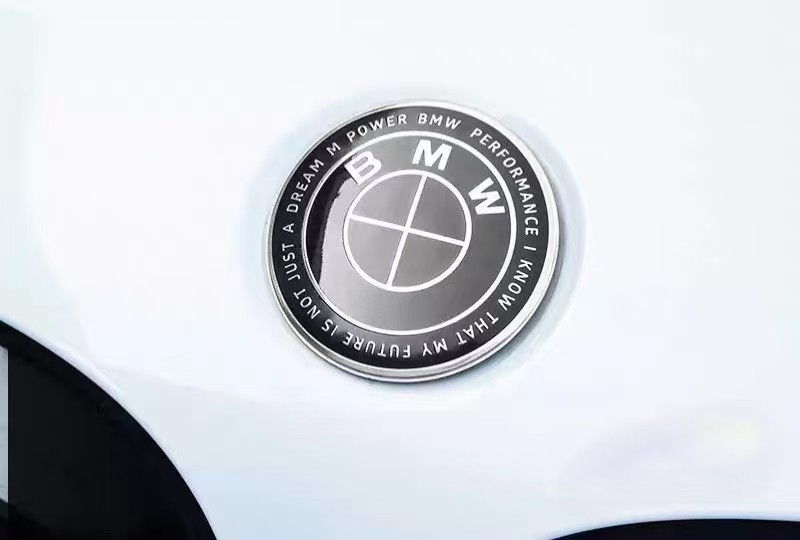 2PCS Emblem Front Hood & Rear Trunk (82mm+ 74mm) For BMW black characters badges