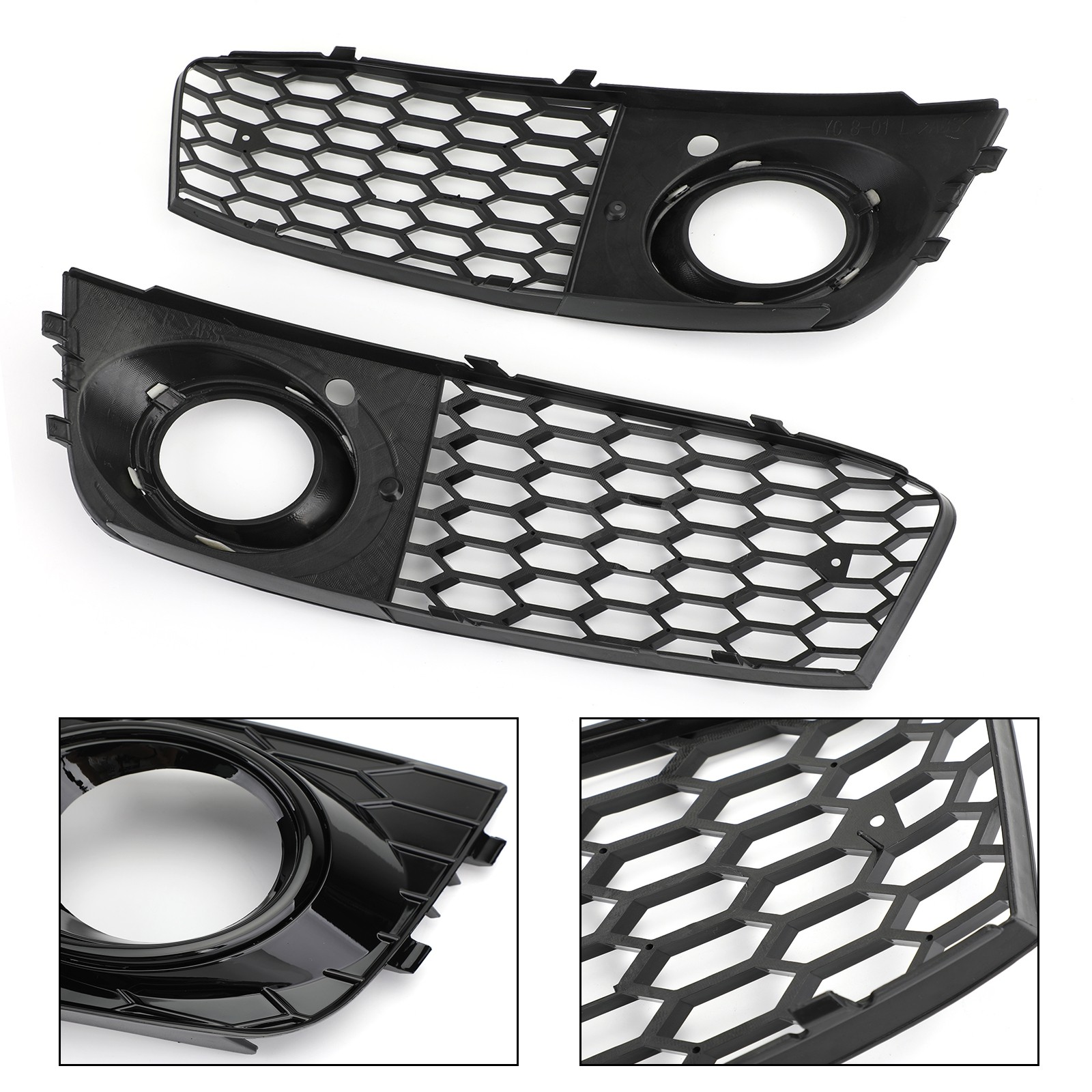 Pair Honeycomb Mesh Fog Light Open Vent Grill Intake For Audi A4 B8 2009-2012