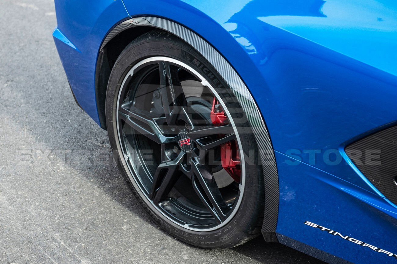 For 20-Up Corvette C8 Hydro-Dipped Carbon Fiber Front Rear Wheel Fender Mud Flap