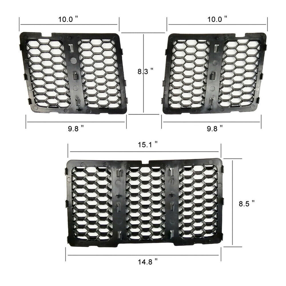 3xBlack Honeycomb Mesh Grille Insert Trim Parts For Jeep Grand Cherokee 2014-16