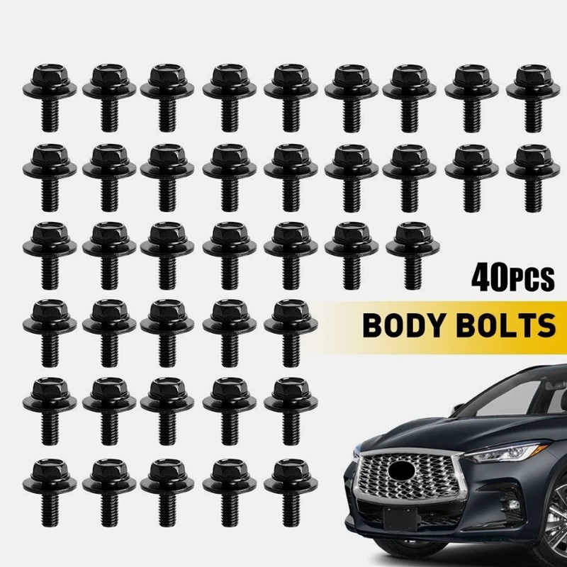 40X Car Body Bolts Screw M6-1.0x 16mm Long-10mm Hex-17mm Washer Fastener Fender