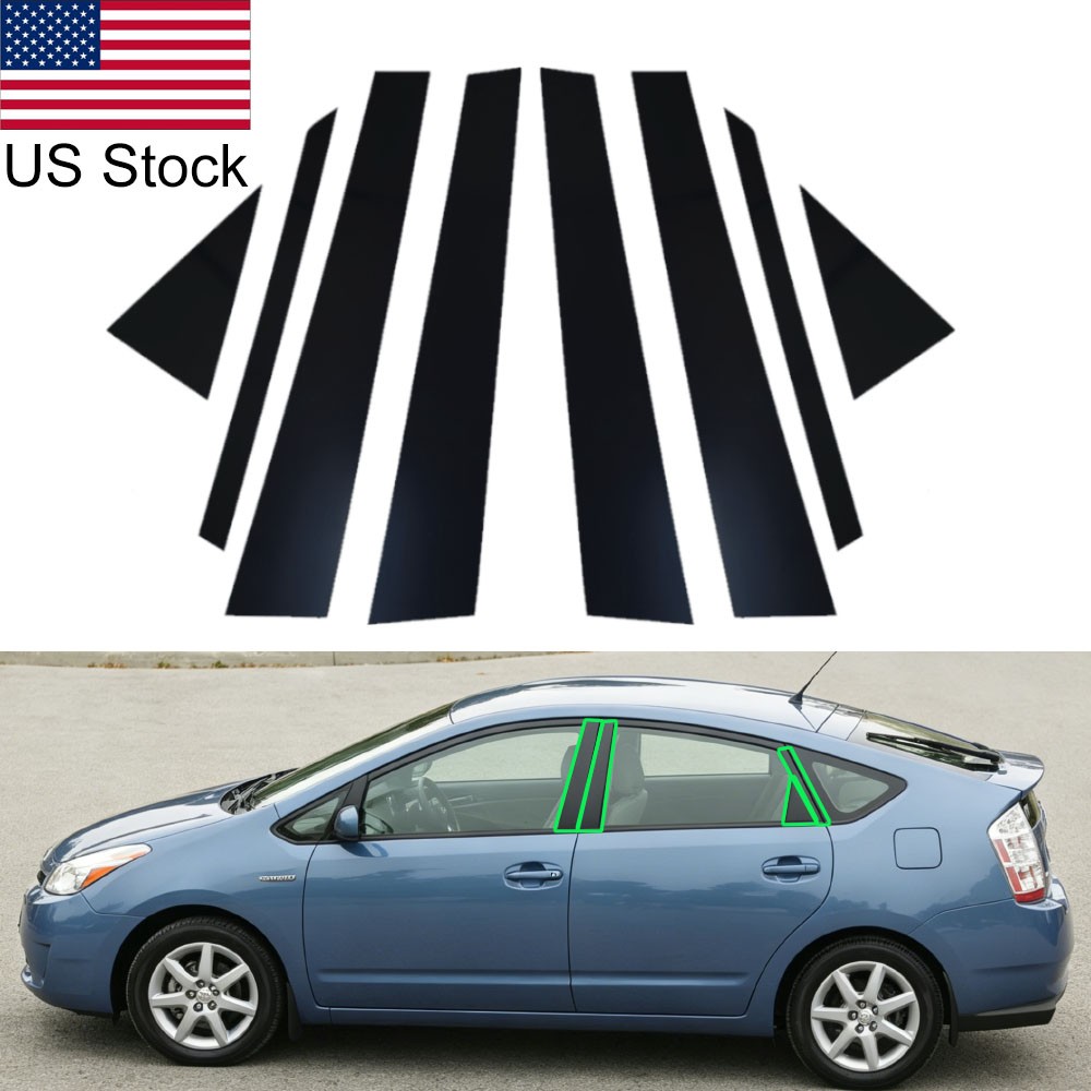 8pcs Glossy Piano Black Pillar Posts Door Trim Covers For 2004-2009 Toyota Prius