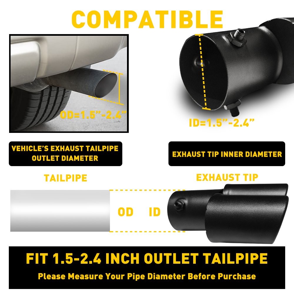 2Set Matte Black Stainless Steel Rear Exhaust Pipe Tail Muffler Tip Round