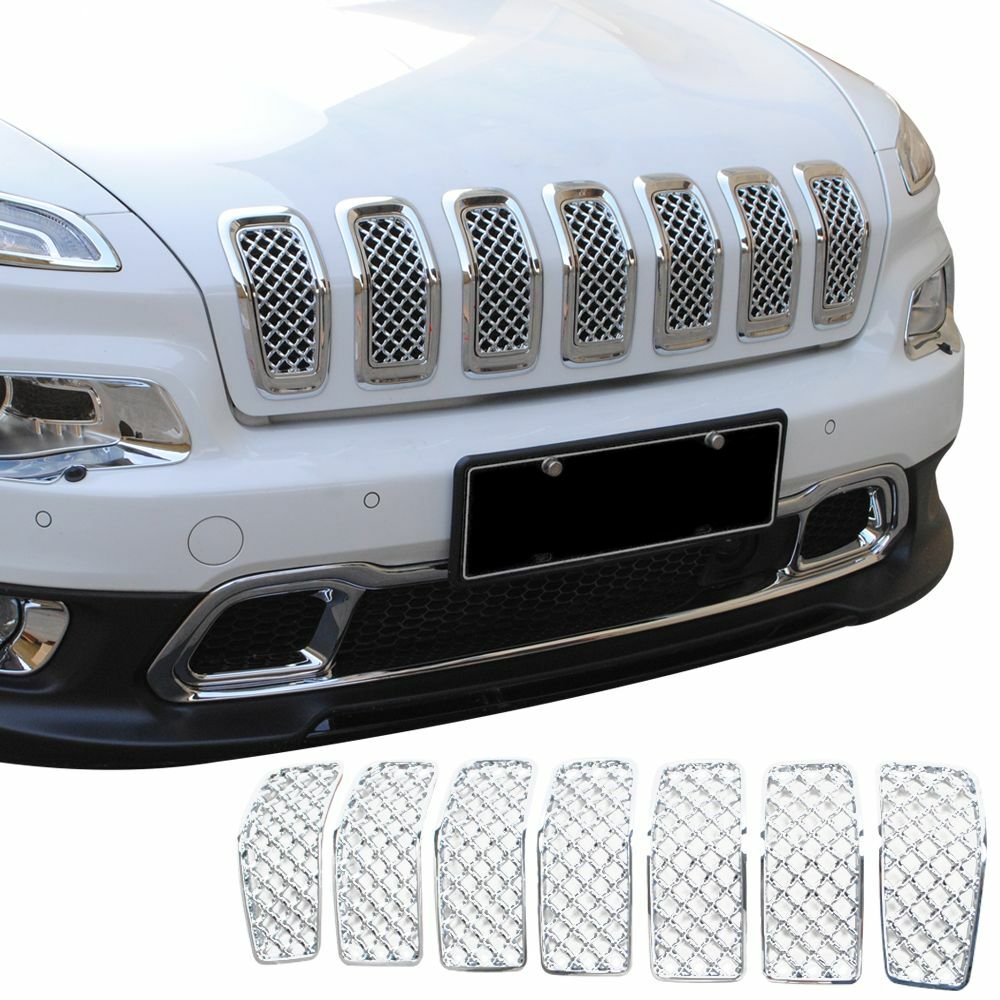 7X Front Grille Insert Mesh Decor Trim Cover for Jeep Cherokee 2014-2018 Chrome