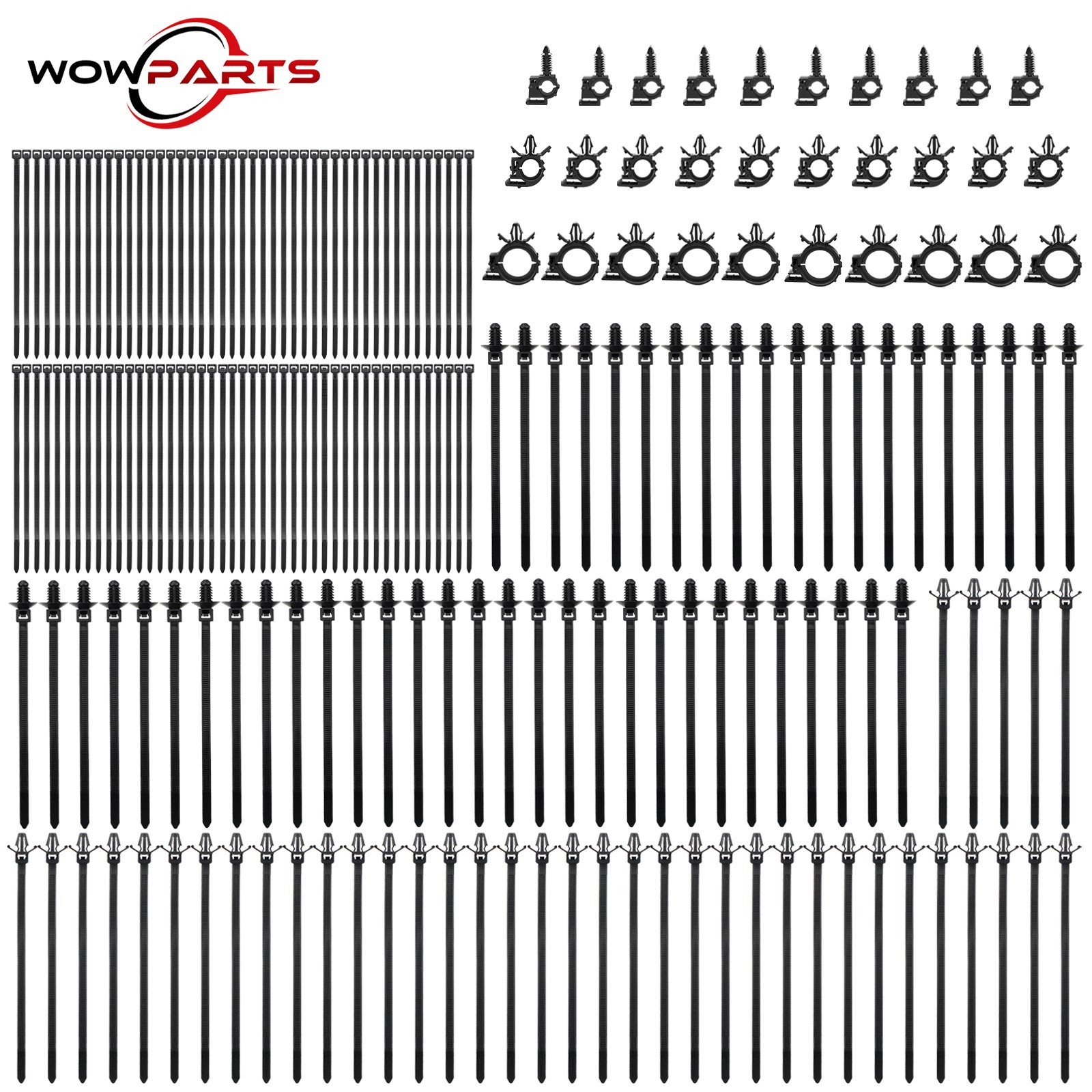 180x Wire Loom Clip Nylon Automotive Wiring & Push Mount Zip Ties Assortment Kit