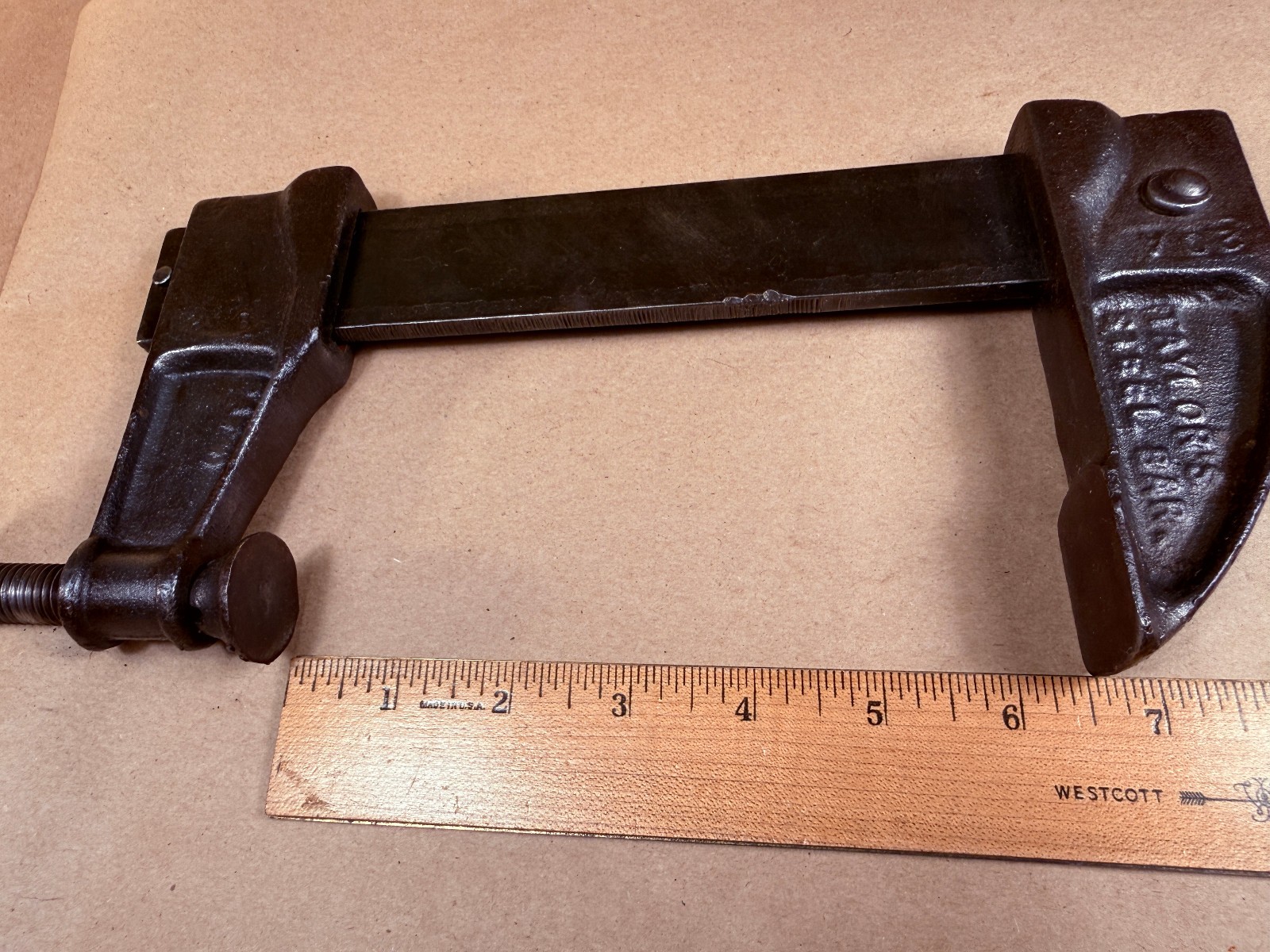 VINTAGE TAYLOR NO.20 A/B SLIDING STEEL BAR CLAMP 3-1/2″ DEPTH – Opens 6-1/2″