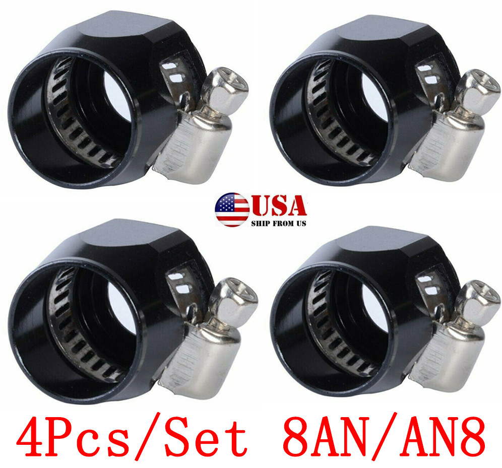 4X AN8 AN8 Push On Hose End Cover Clamp Finisher Black Aluminum Anodized Fitting