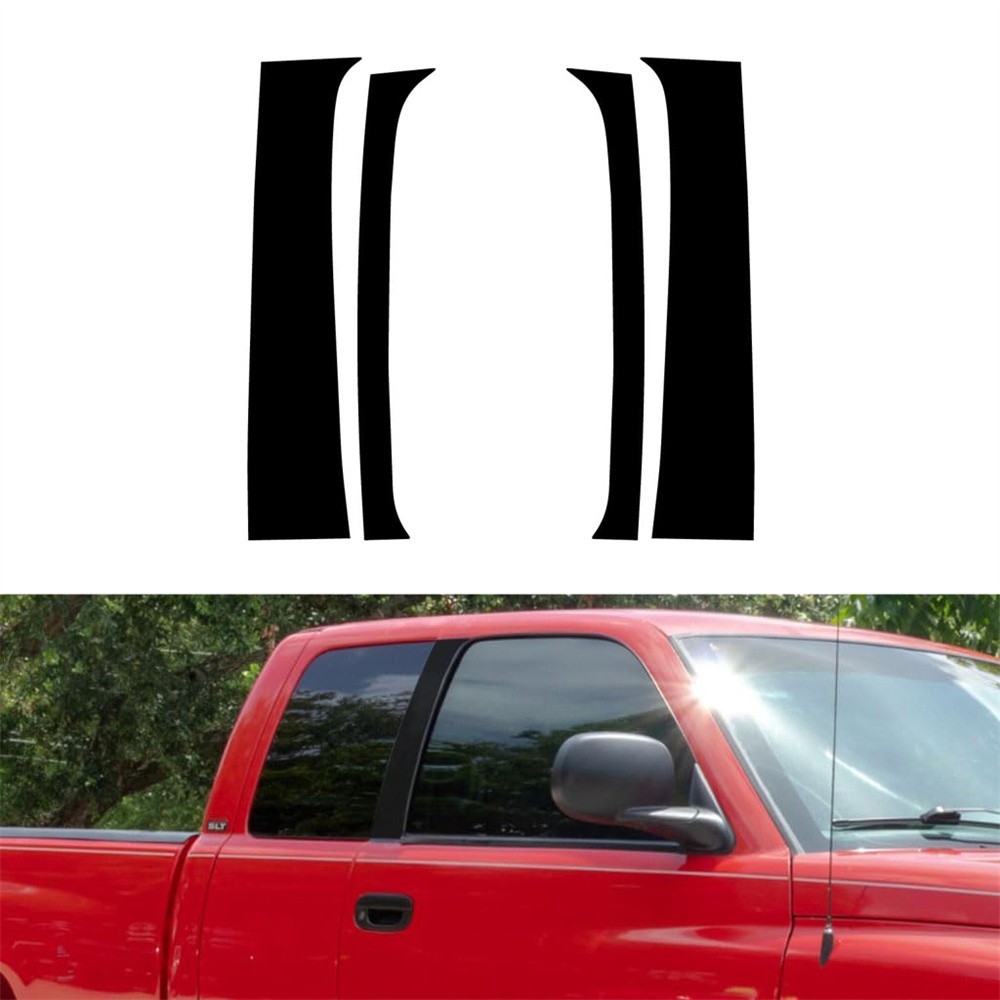 1 Set (4Pcs) Outer Door Pillar Window Trim Black For Dodge Ram 1994-2001