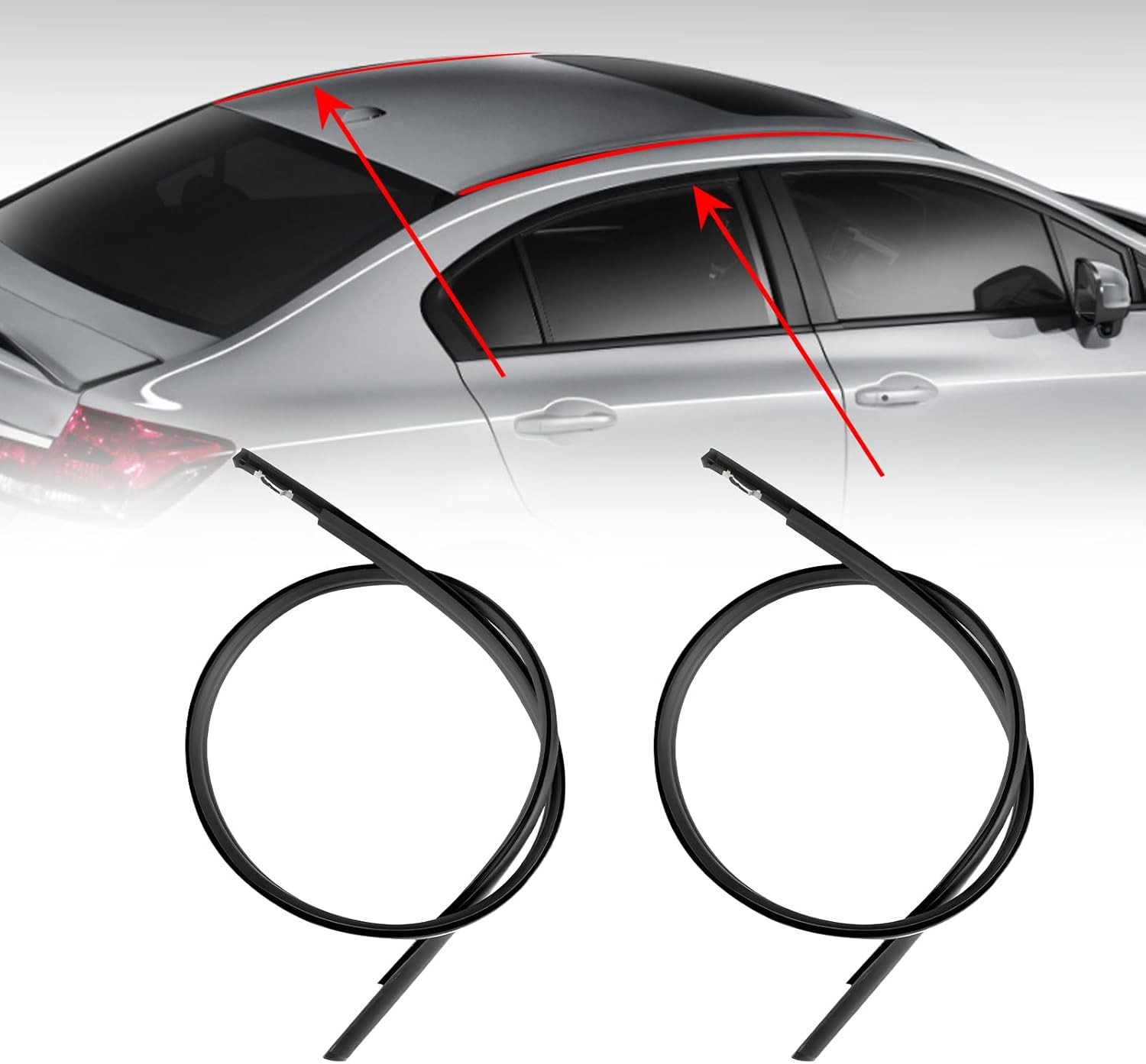 For 2016-2021 Honda Civic 4 Door Left & Right Roof Molding Trim 74306-TBA-A00