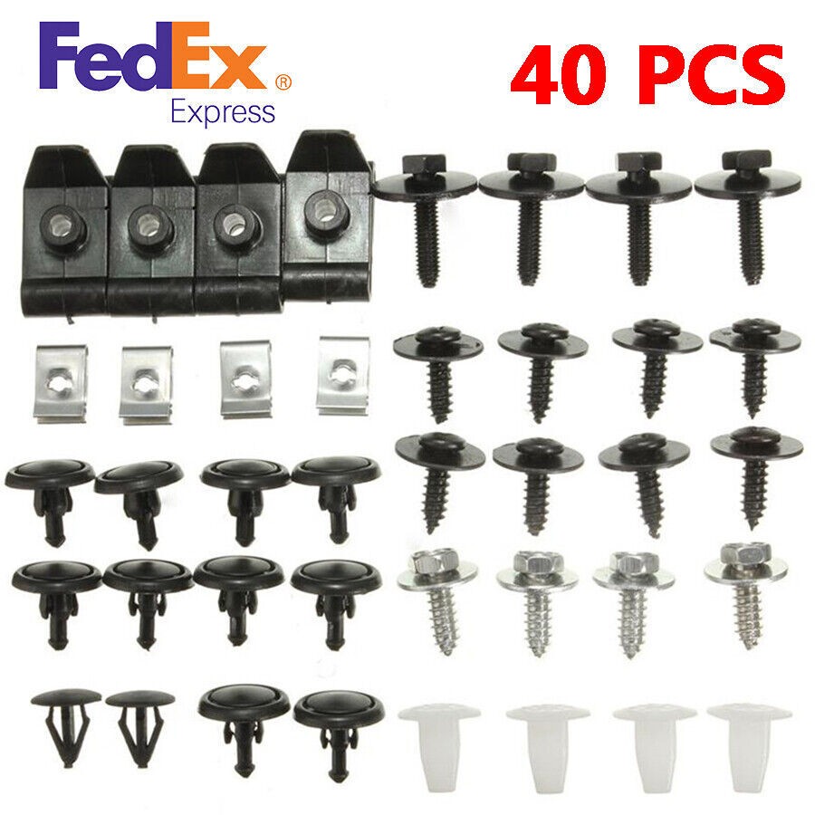 40 x Fasteners Car Undertray Cover Plastic Clip Bottom Shield Guard Metal Screws