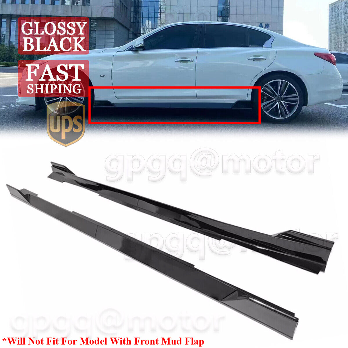 For Infiniti Q50 4-Door 2014-2024 Gloss Black Side Skirt Extension Rocker Panel
