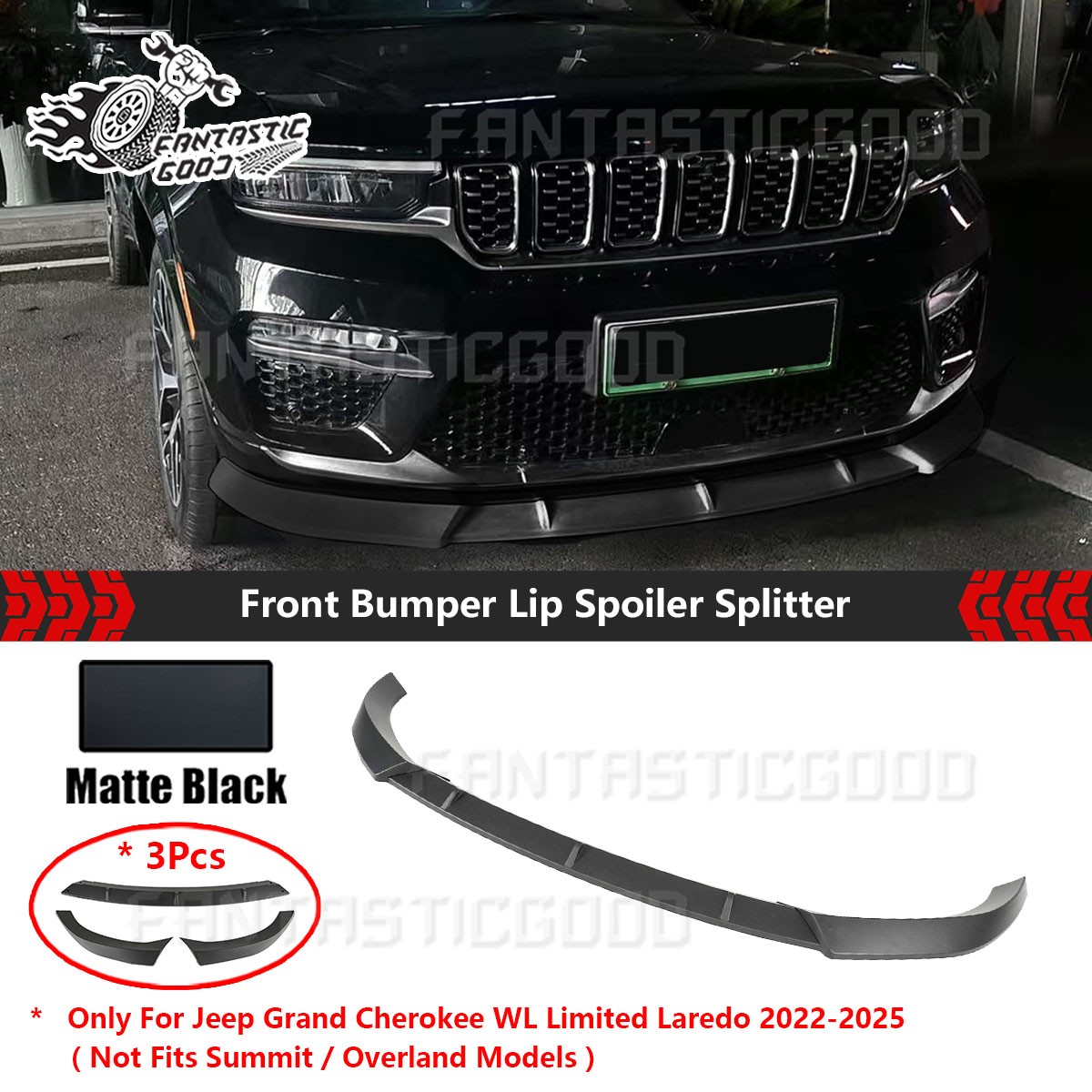 For Jeep Grand Cherokee WL Limited Laredo 22-25 Unpainted Black Front Bumper Lip