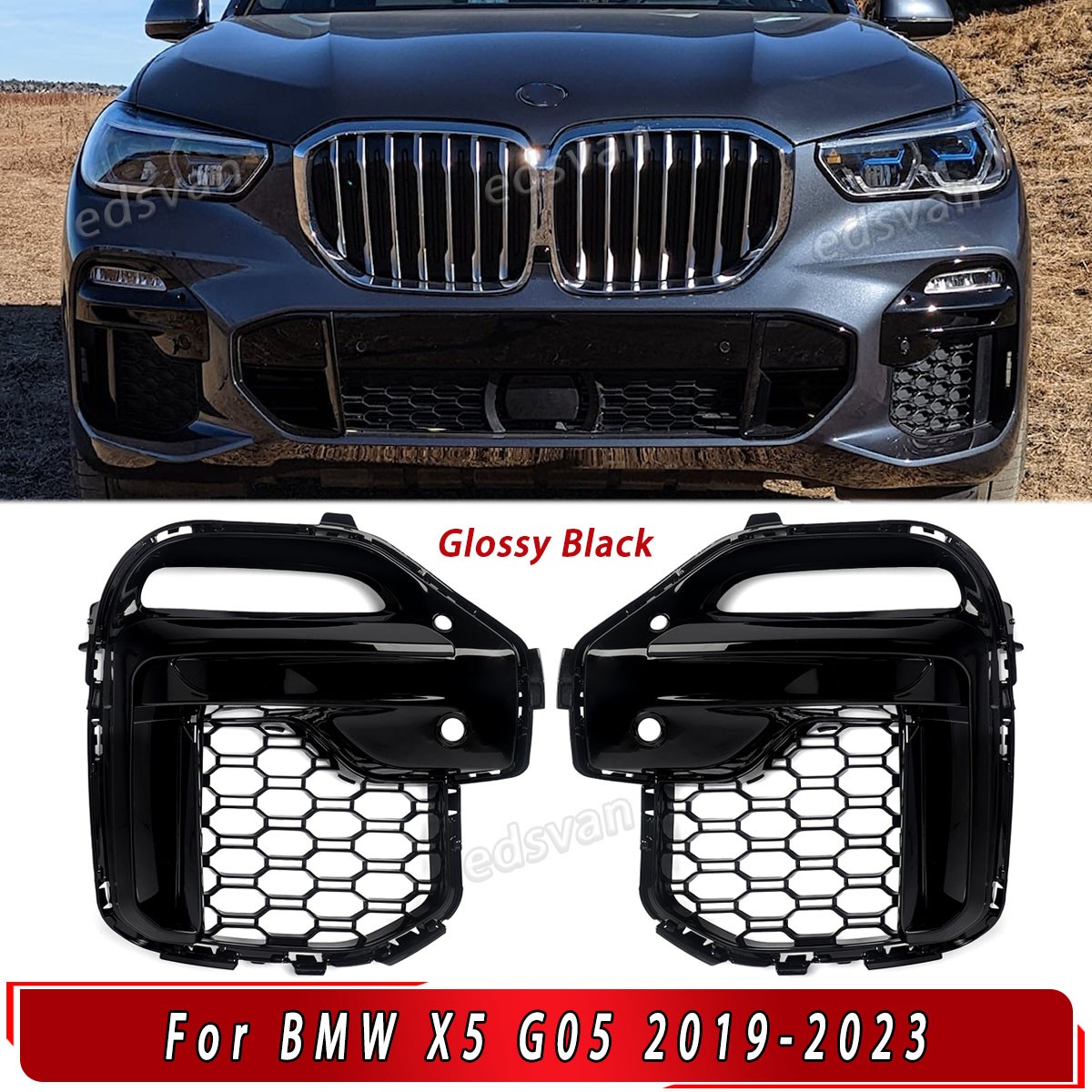 Gloss Black Front Bumper Side Fog Light Grille Cover For BMW X5 G05 2019-2023 20