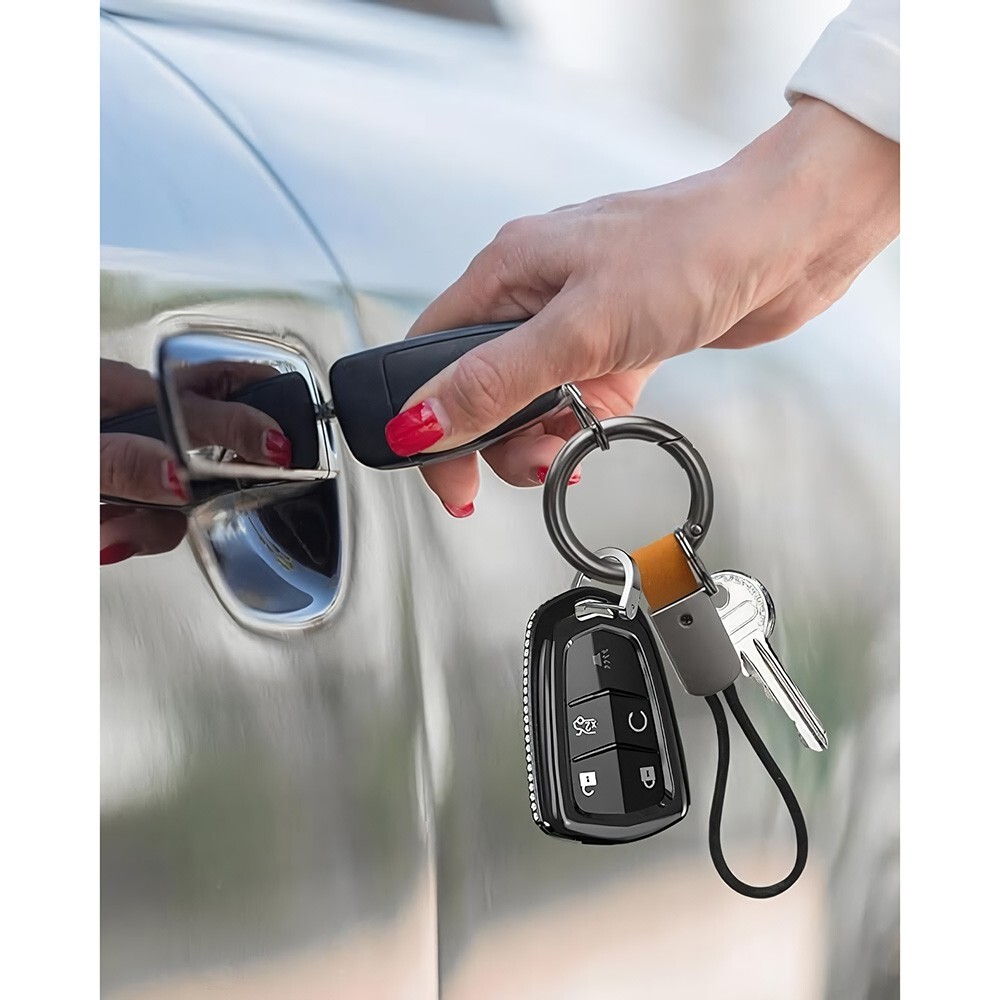 Black Microfiber Leather Car Keychain Wrist Lanyard Wristlet Zinc Key Holder New