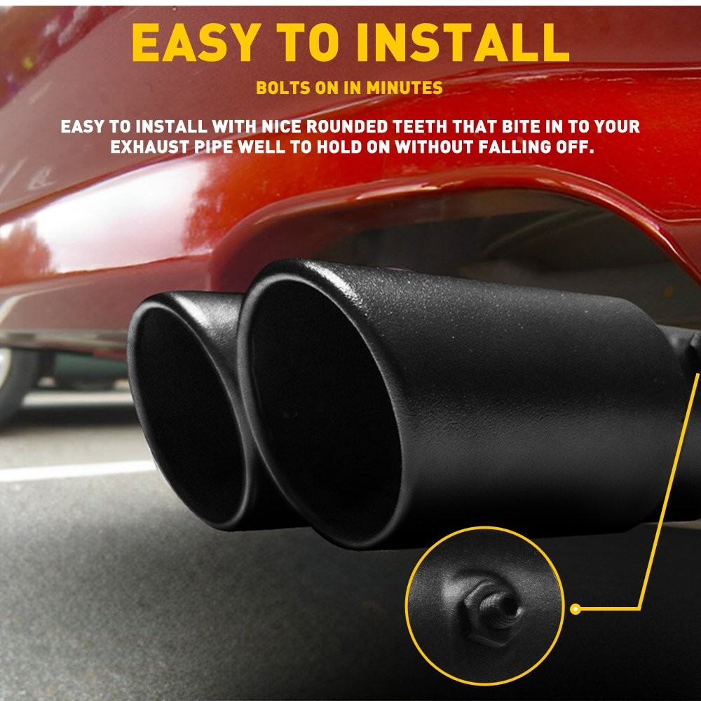 2Set Matte Black Stainless Steel Rear Exhaust Pipe Tail Muffler Tip Round