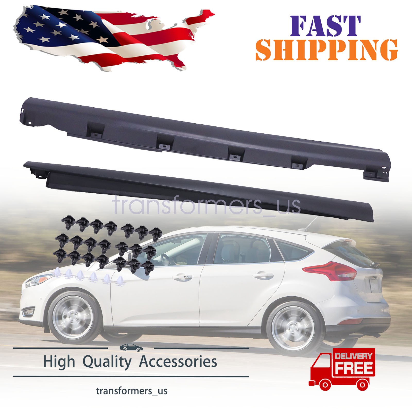 RH & LH Side Exterior Rocker Panel Molding Trim Fit For 2012-2017 Ford Focus New
