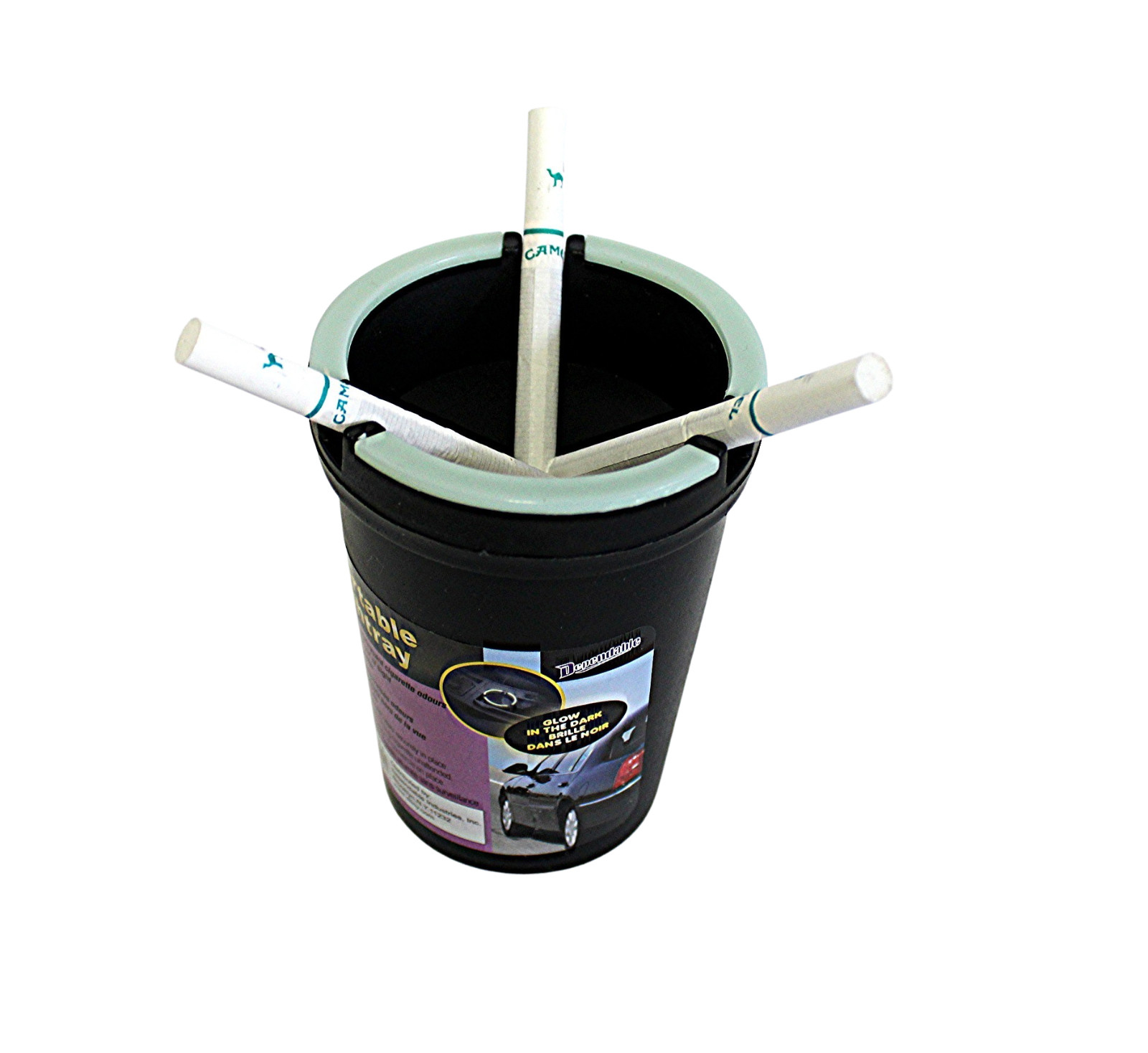 4 Pack Ashtray Butt Bucket Smokeless Glow in the Dark Portable Home AUTO Black