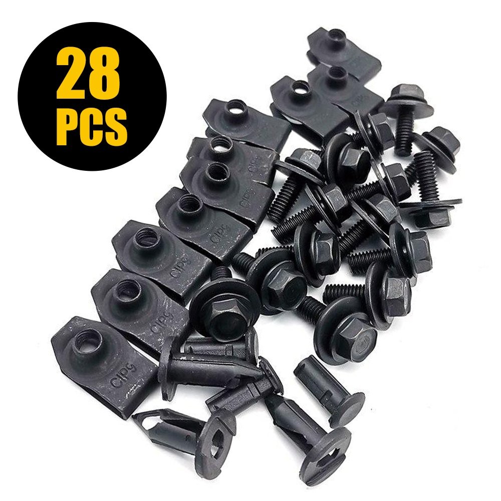 28pcs Car Engine Splash Shield Body Bolts Screw Fender Bumper Clip Rivet Set Kit
