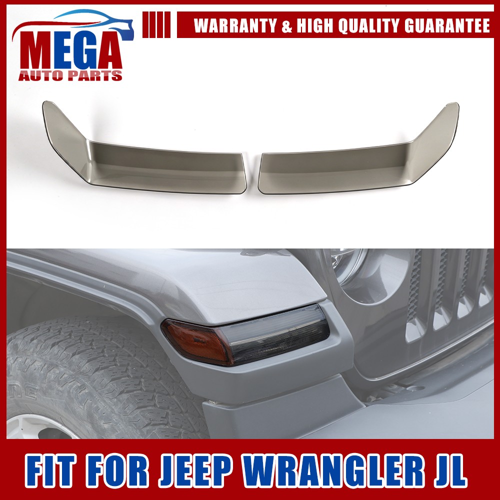 Smoked Black Front Side Eyebrow Light Lamp Cover Trim For Wrangler JL JT 2018+