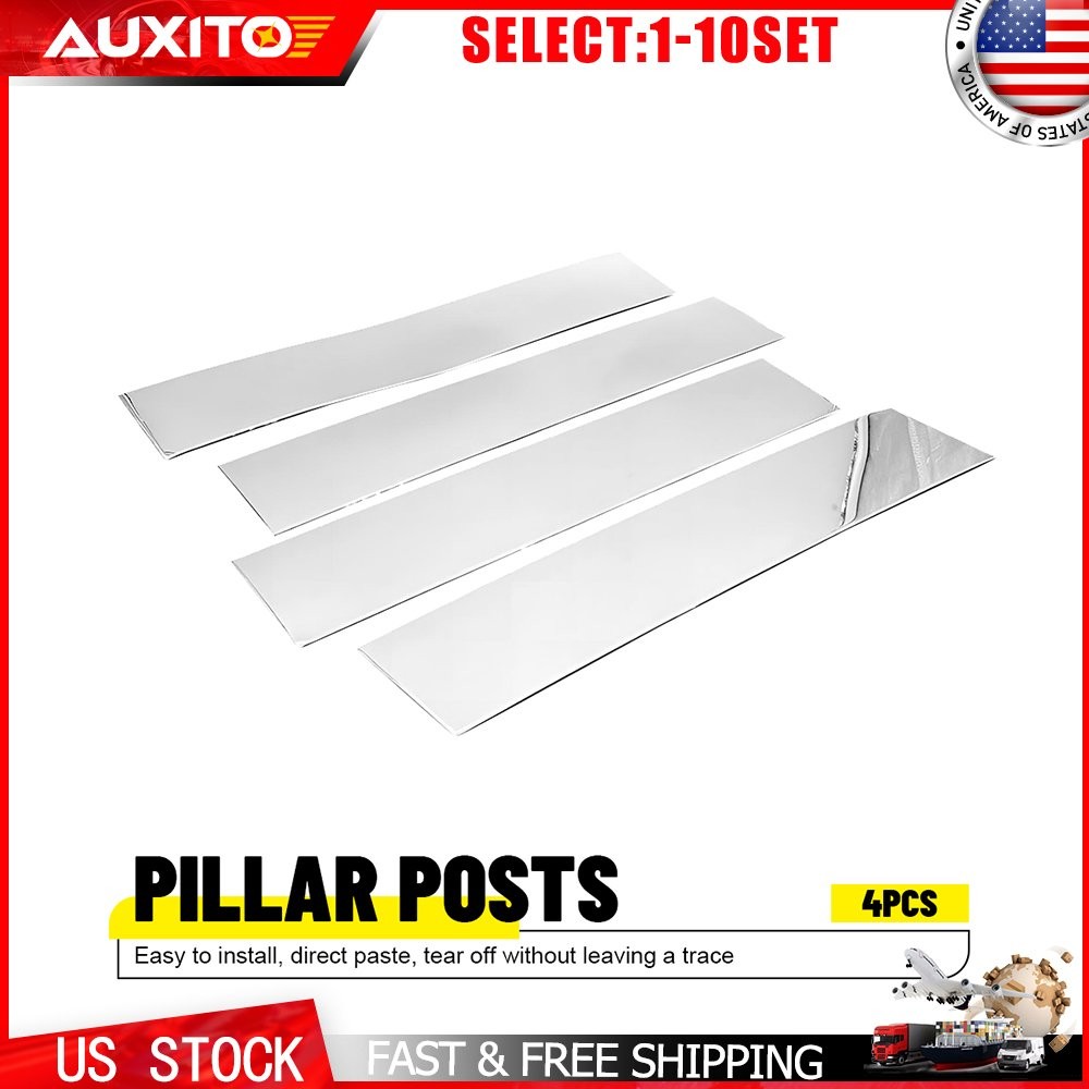 Glossy Chrome B Pillar Post Covers Trim For Ford F150 2015-2021 Exterior 4-40X