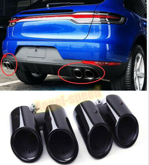 Glossy Black Rear Exhaust Muffler Tip End Pipe Cover For Porsche Macan 2019-2021