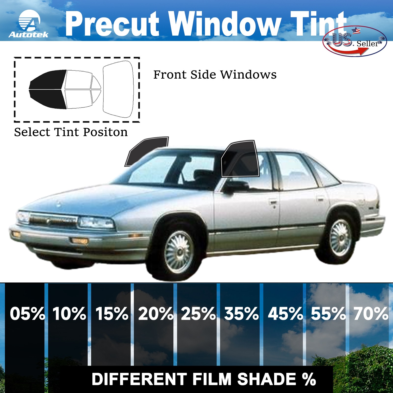 Window Privacy Film PreCut Window Tint 2Ply For 1997-2004 Buick Regal 4door