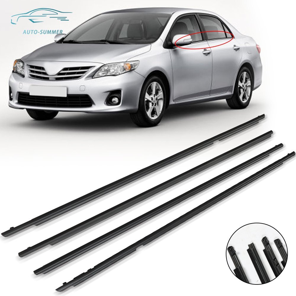4pcs Weatherstrip Window Moulding Trim Seal Belt For Toyota Corolla 2009-2012