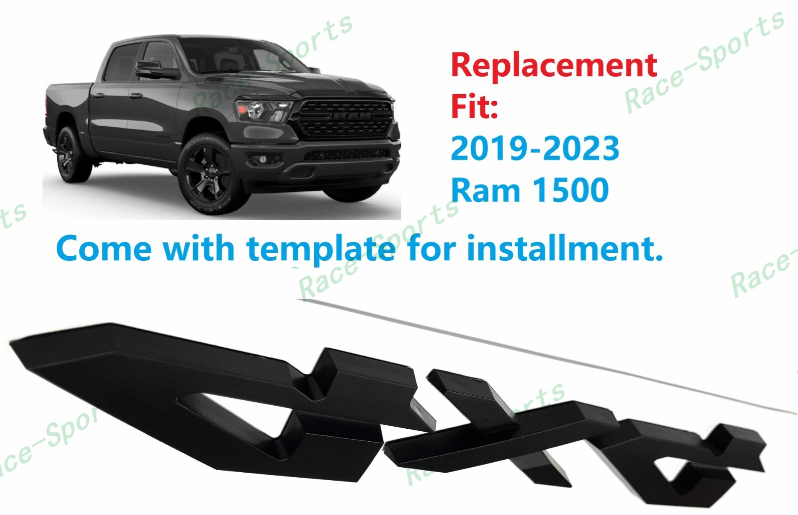 1PC Matte Black Rear Tailgate 4×4 4 x 4 Ram Emblem Fit Ram 1500 2019-2024