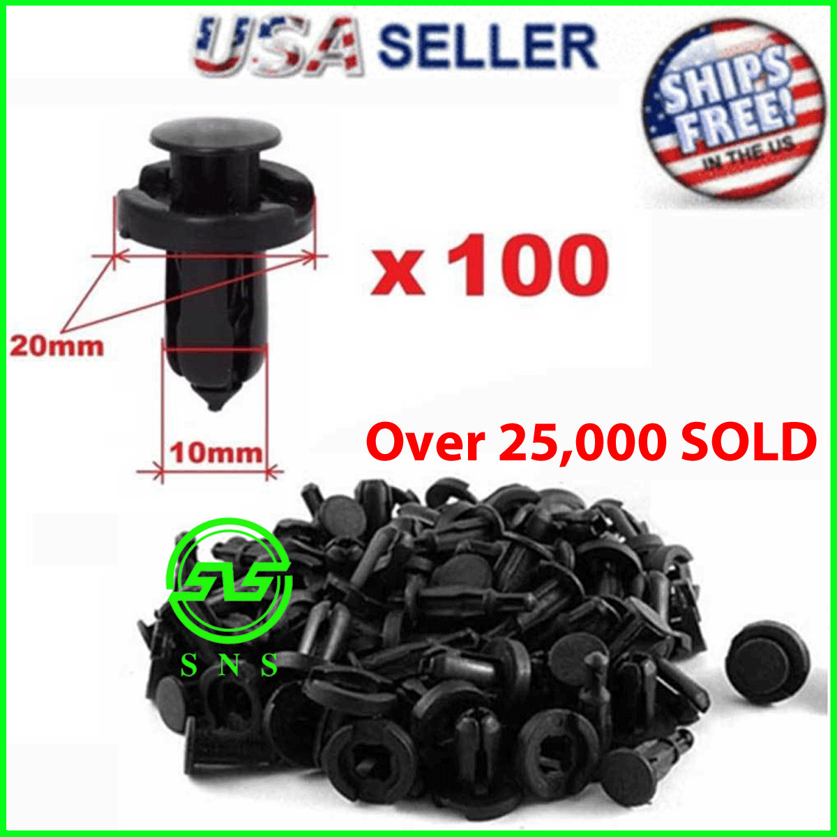 100 Pcs Bumper Clips 10mm Hood Fender Push Rivets Retainer Fasteners for Honda