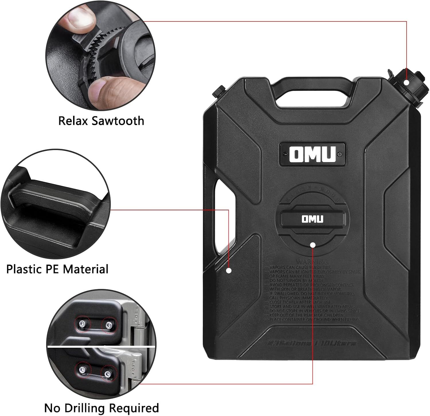 OMU Door Mount Fuel Tank Can Gas Container Aluminium for Jeep Wrangler JK JL JT