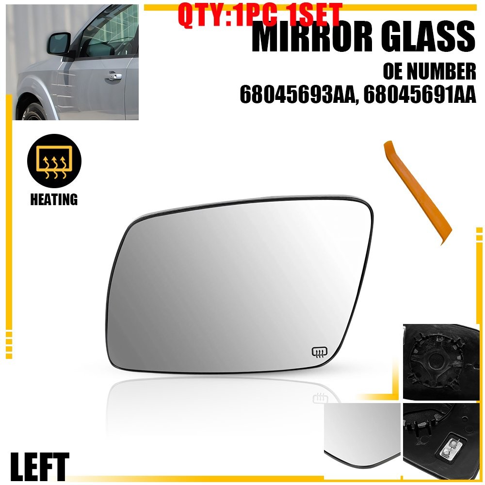 For 09-20 Dodge Journey Driver Left Heated Mirror Glass with Backing Plate 1-10X