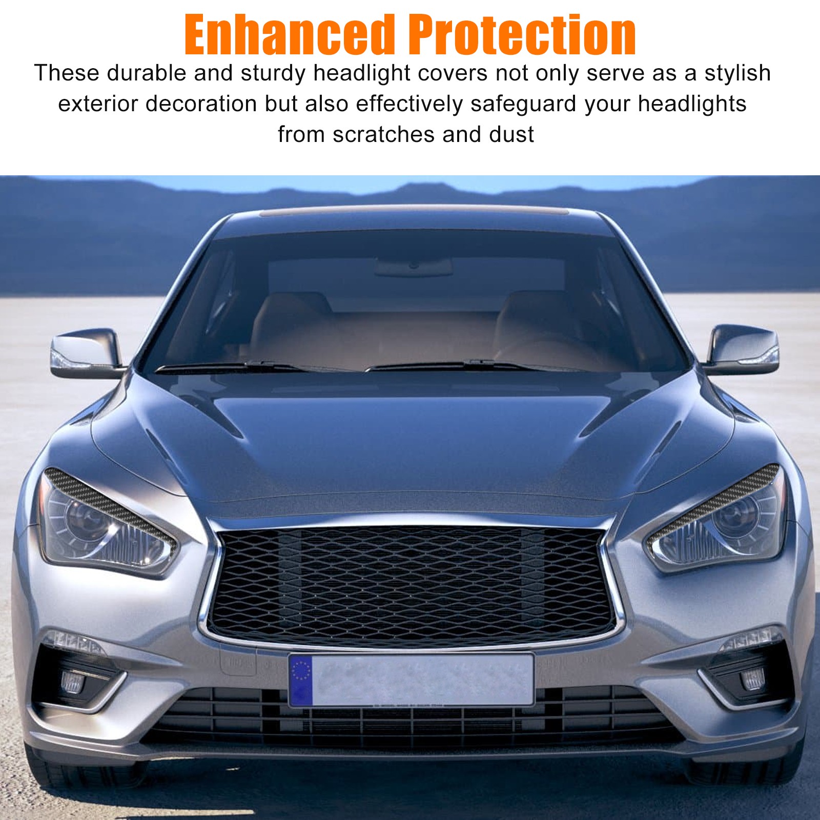 Carbon Fiber Headlight Eyelid Trim Cover Car Eyebrows For INFINITI Q50 2014-2022