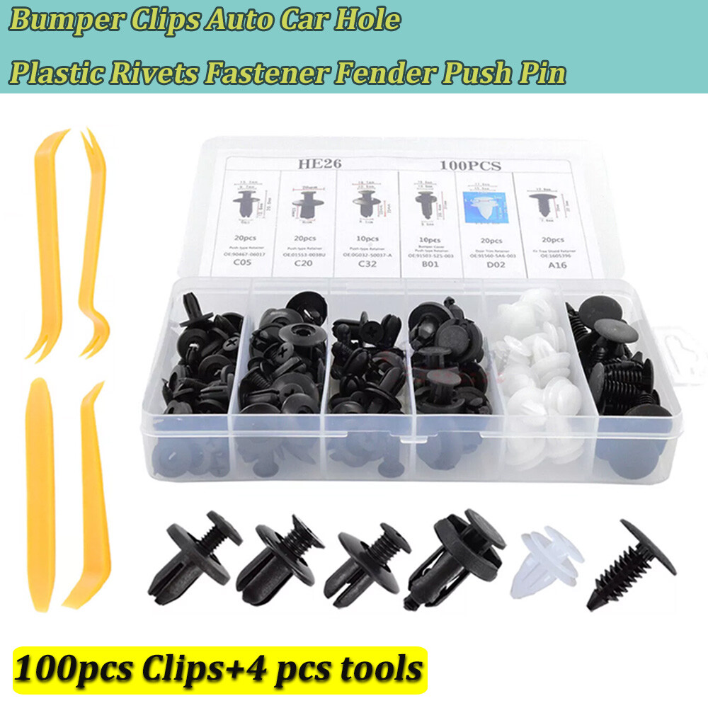 100Pcs/set +4 Tool Bumper Clips Auto Car Hole Rivets Fastener Fender Push Pin
