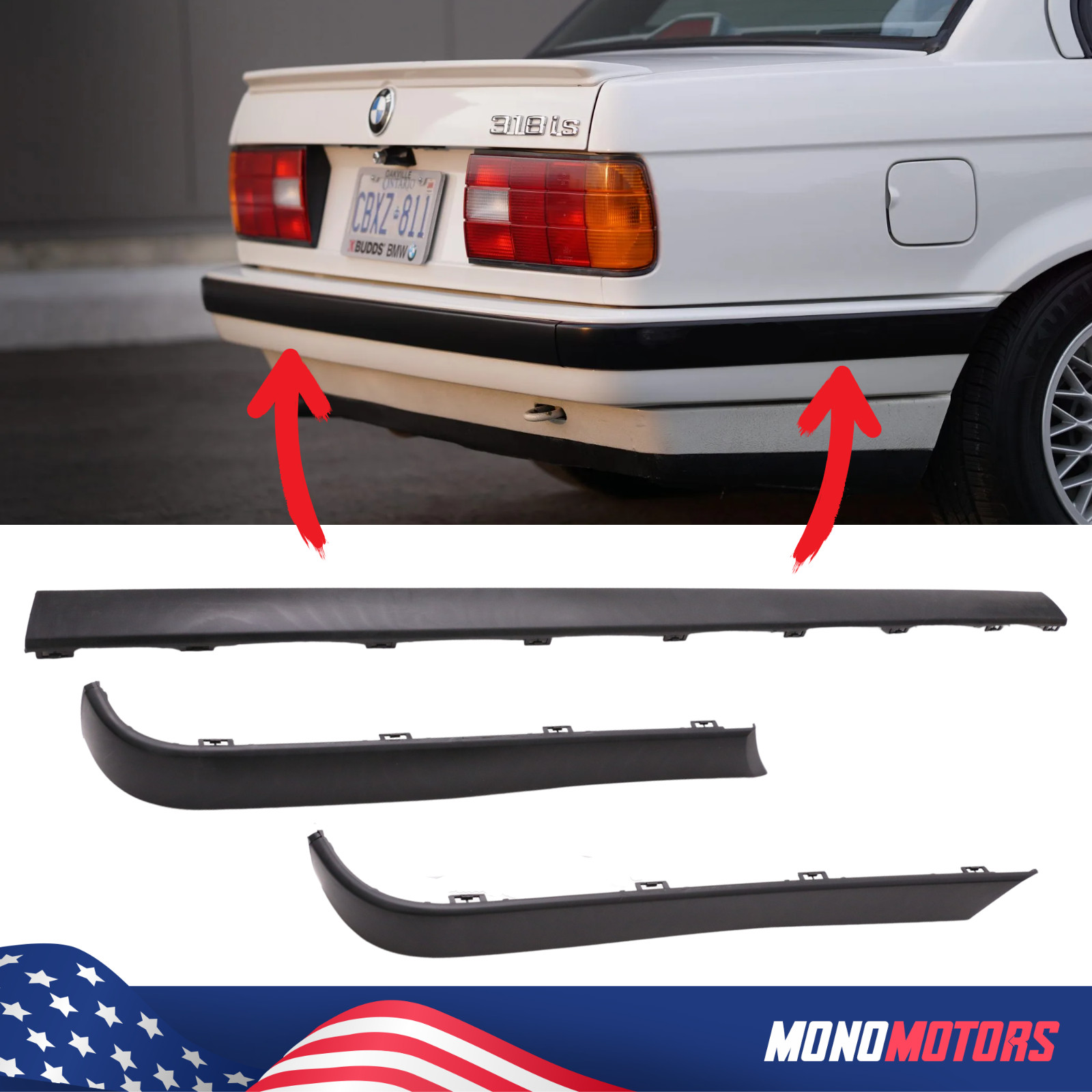 REAR BUMPER TRIM MOLDING SET FOR 1988-1992 BMW E30 EURO 3-5 DAYS FREE DELIVERY