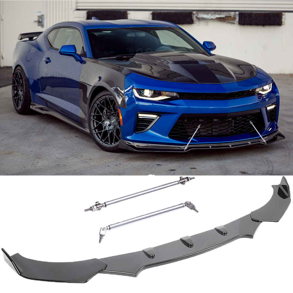 Car Front Bumper Lip Spoiler Splitter+ Strut Rod For Chevrolet Camaro SS 1LE ZL1