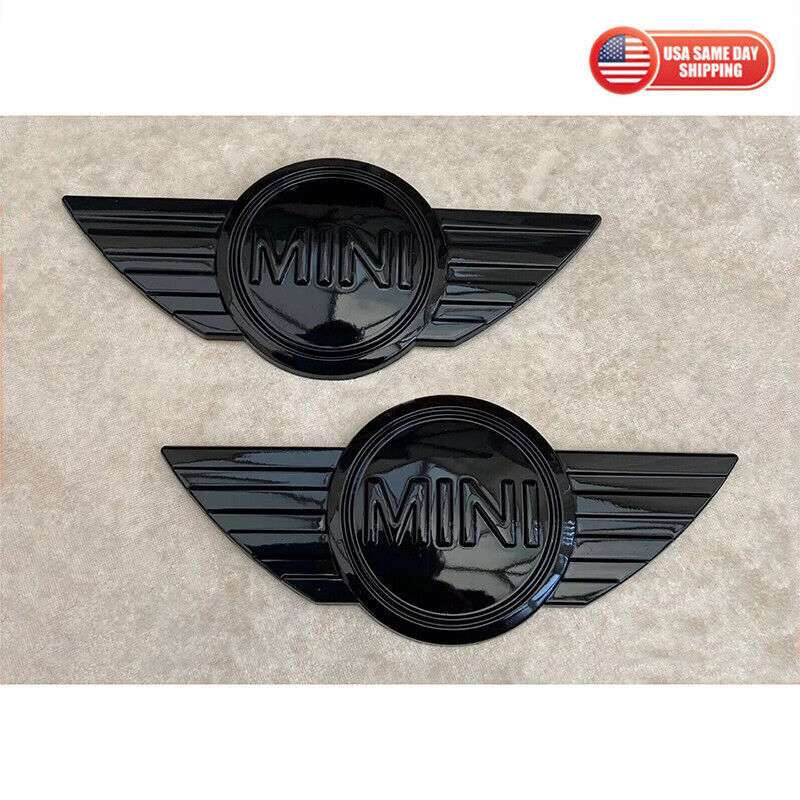 2 X ??GLOSS BLACK ??MINI??R50 R55 R56 R57 METAL BONNET AND BOOT BADGES