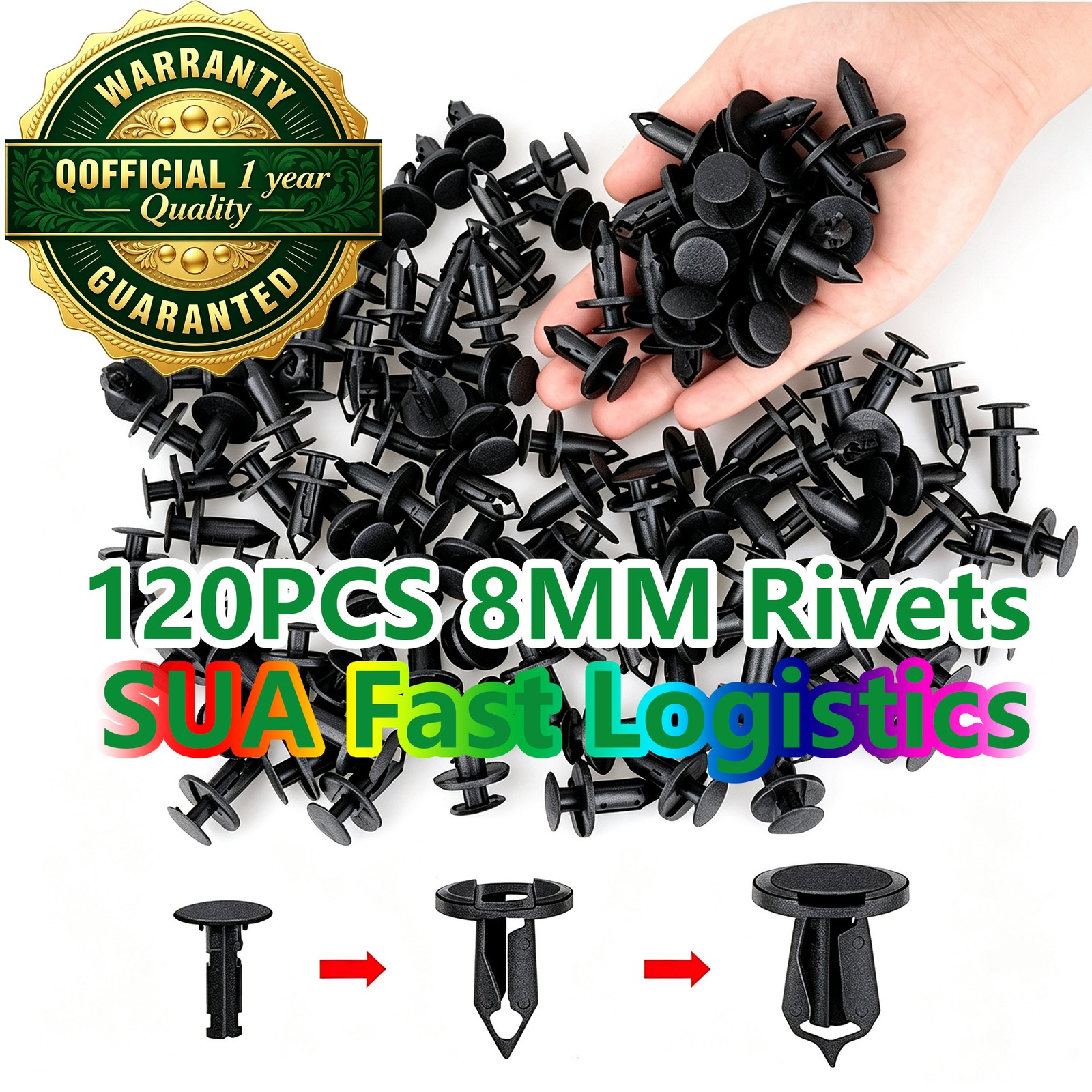 Car Repair 120PCS8mmFender Bumper Retainer Clips Plastic Push Rivet Fastener Set