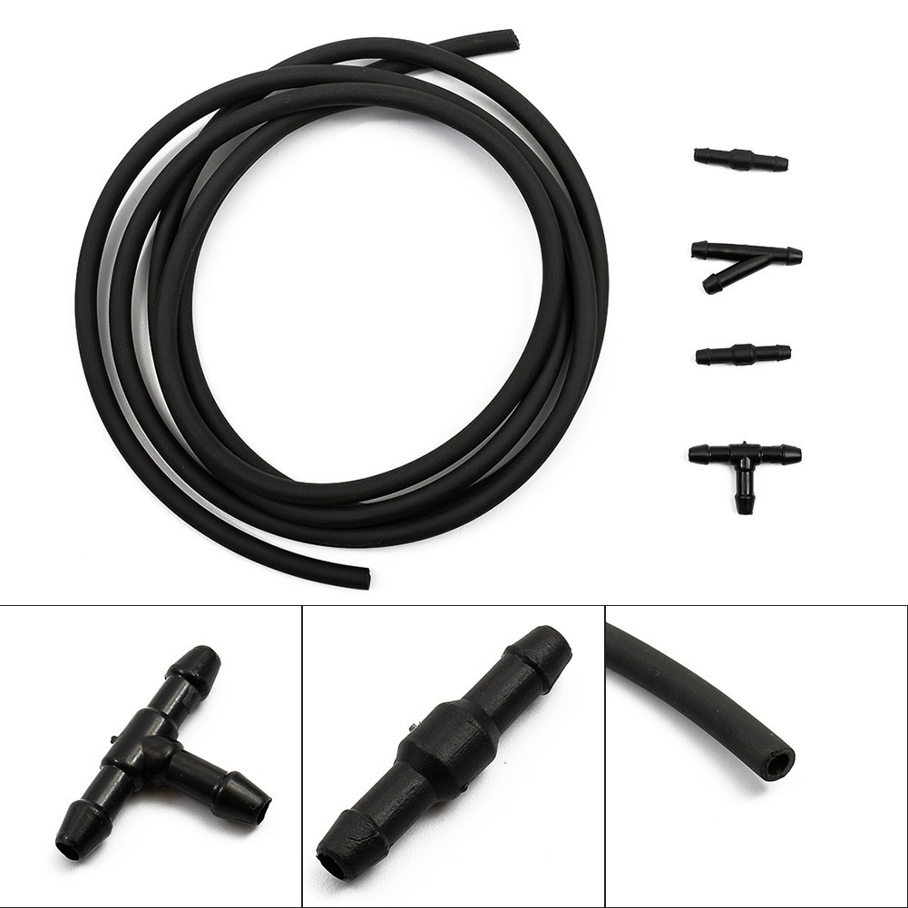 Wiper Hose Washer Spray Hose With Connector Black ABS Plastic+Rubber 2M